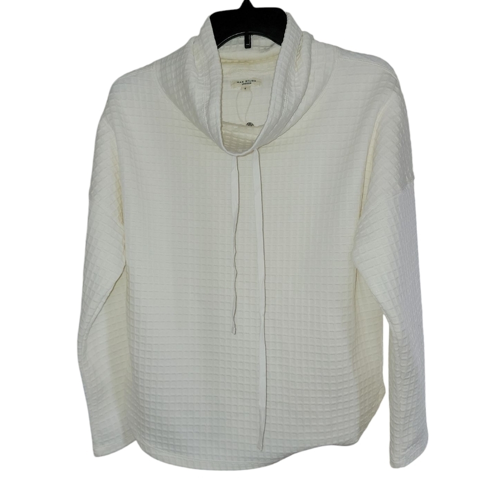 Max Studio Cream Cowl Neck Sweater with Textured Knit NWT